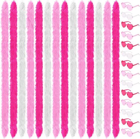 5 Ft 14Pcs Feather Boas and 14Pcs Heart Sunglasses Set Artificial Fluffy Boas for Party Bulk Women Bachelorette Party in Saudi Arabia