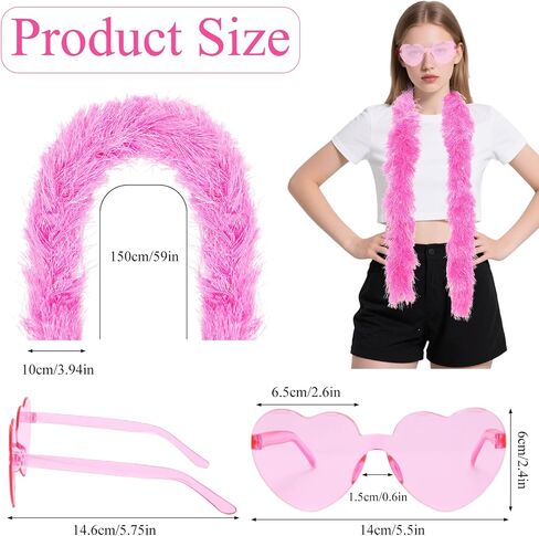5 Ft 14Pcs Feather Boas and 14Pcs Heart Sunglasses Set Artificial Fluffy Boas for Party Bulk Women Bachelorette Party in Saudi Arabia