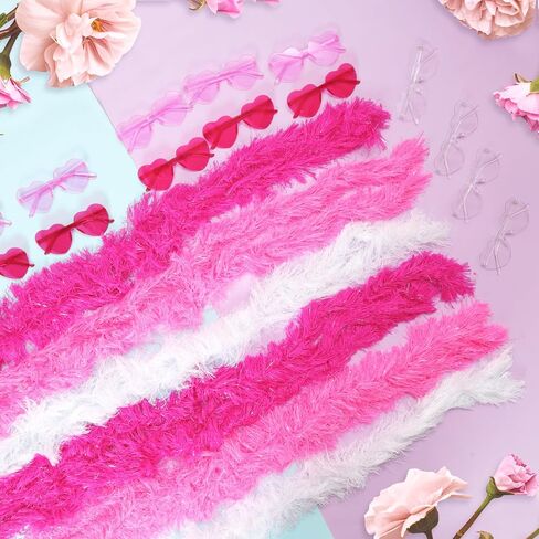 5 Ft 14Pcs Feather Boas and 14Pcs Heart Sunglasses Set Artificial Fluffy Boas for Party Bulk Women Bachelorette Party in Saudi Arabia