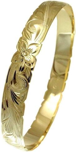Arthur's Jewelry 925 Sterling Yellow Gold Plated Hawaiian Scroll Plumeria Flower 10mm Cut Out Edge Bangle Size 7-9 in Kuwait
