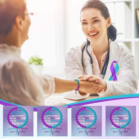 12 PCS انتحار الوقاية من الأساور التوعية الهدايا بالجملة الزخمة والأساور الأرجواني الحجرية الشريطية لمنع الانتحار هدية الوعي بالاكتئاب الهدية in Saudi Arabia