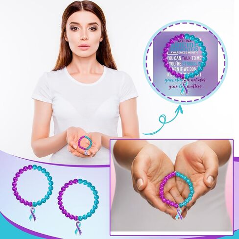 12 PCS انتحار الوقاية من الأساور التوعية الهدايا بالجملة الزخمة والأساور الأرجواني الحجرية الشريطية لمنع الانتحار هدية الوعي بالاكتئاب الهدية in Saudi Arabia