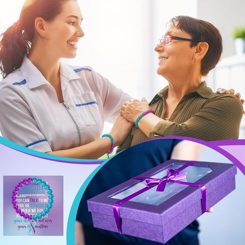 12 PCS انتحار الوقاية من الأساور التوعية الهدايا بالجملة الزخمة والأساور الأرجواني الحجرية الشريطية لمنع الانتحار هدية الوعي بالاكتئاب الهدية in Saudi Arabia