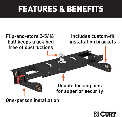 CURT 60680 Double Lock EZr Gooseneck Hitch, 2-5/16-In. Flip-Over Ball 30K, Fits Select Chevrolet Silverado, GMC Sierra 2500, 3500 HD, Black in Saudi Arabia