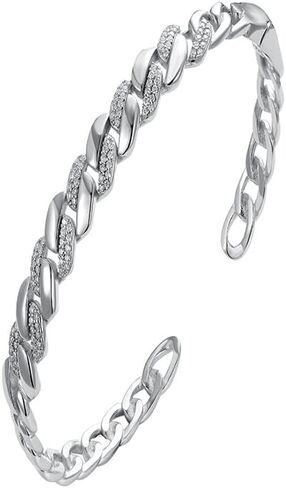S925 Silver Twisted Diamond Cuban Open Cuff Bracelet - Diamond Tennis Bracelets Silver Premium Bangle for Women in Saudi Arabia