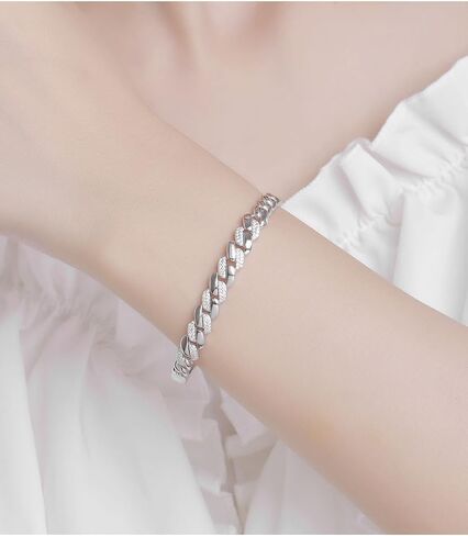 S925 Silver Twisted Diamond Cuban Open Cuff Bracelet - Diamond Tennis Bracelets Silver Premium Bangle for Women in Saudi Arabia