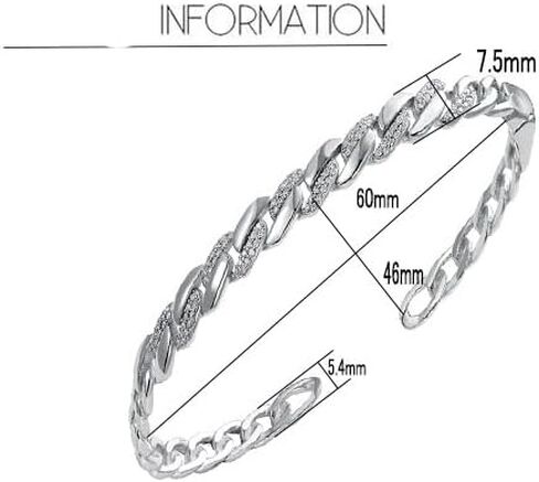 S925 Silver Twisted Diamond Cuban Open Cuff Bracelet - Diamond Tennis Bracelets Silver Premium Bangle for Women in Saudi Arabia