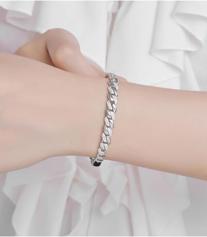 S925 Silver Twisted Diamond Cuban Open Cuff Bracelet - Diamond Tennis Bracelets Silver Premium Bangle for Women in Saudi Arabia