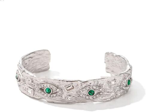 Vintage 14K Gold Malachite Devil's Eye Cuff Bracelet with Devil's Eye Moissanite Decor, Fashion Jewelry Gift in Saudi Arabia
