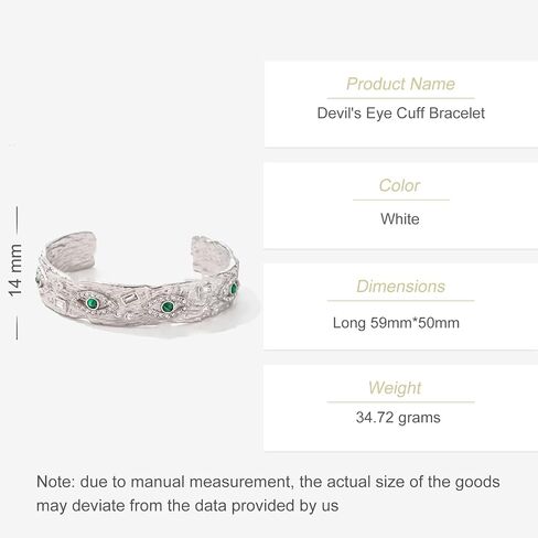 Vintage 14K Gold Malachite Devil's Eye Cuff Bracelet with Devil's Eye Moissanite Decor, Fashion Jewelry Gift in Saudi Arabia