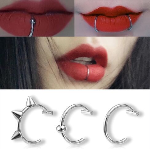 3Pcs 14G T-Shaped Fake Lip Rings for Women Men Stainless Steel Clip On Non Piercing Lip Rings Nose Septum Rings Fake Lip Piercing Jewelry in Saudi Arabia