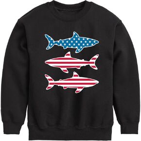 Instant Message - 4th of July - Shark American Flag - Toddler & Youth Crewneck Fleece Sweatshirt in Kuwait