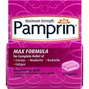 Pamprin Max Pain + Energy ، تخفيف آلام الحيض ، الأسيتامينوفين ، الأسبرين (NSAID) ، الكافيين ، 24 كابليت in Kuwait