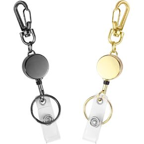2 Pack Metal Retractable Badge Reel ID Badge Holder with Cord and Carabiner Key Chain (Black) in Kuwait