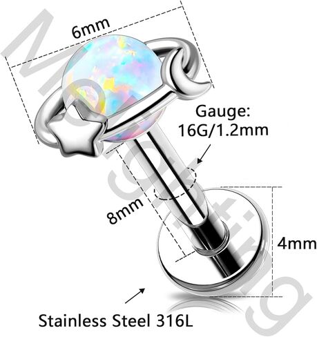 Meiighting 16g الخيط الداخلي Tragus ثقب المجوهرات الفولاذ المقاوم للصدأ 316L OPAL الحلزونيك قرط الكوكب الفص الغضروف in Saudi Arabia