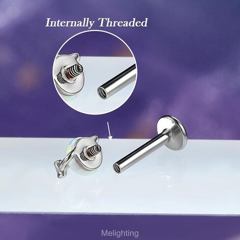 Meiighting 16g الخيط الداخلي Tragus ثقب المجوهرات الفولاذ المقاوم للصدأ 316L OPAL الحلزونيك قرط الكوكب الفص الغضروف in Saudi Arabia