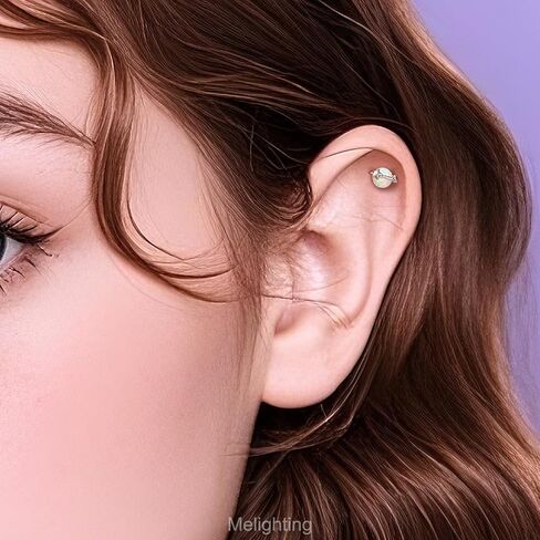 Meiighting 16g الخيط الداخلي Tragus ثقب المجوهرات الفولاذ المقاوم للصدأ 316L OPAL الحلزونيك قرط الكوكب الفص الغضروف in Saudi Arabia