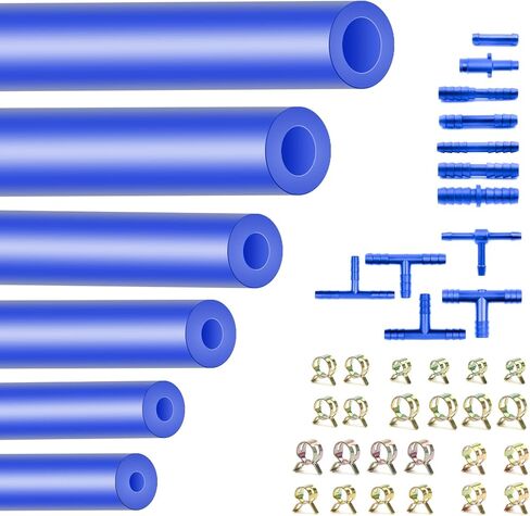 Vacuum Hose Automotive Kit 6PCS 5FT, 1/8" 5/32" 3/16" 1/4" 5/16" 3/8" Blue Tubings With Color-Matched Connectors 128PCS, High Performance 130PSI Silicone Vacuum Lines Automotive Kit in Kuwait