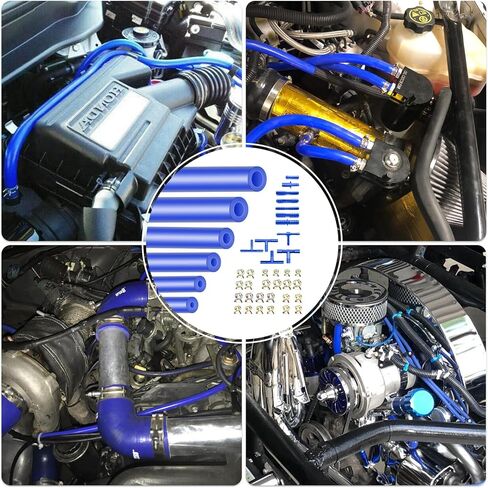 Vacuum Hose Automotive Kit 6PCS 5FT, 1/8" 5/32" 3/16" 1/4" 5/16" 3/8" Blue Tubings With Color-Matched Connectors 128PCS, High Performance 130PSI Silicone Vacuum Lines Automotive Kit in Kuwait