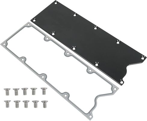 LS Gen 3 Valley Cover Plate Kit with Gasket and Seals (Bolt) Low Profile and Non Knock Sensor Hole Compatible with GM LSX LS1 LM7 LR4 LQ4 LS6 L59 LQ9 LM4 L33 Chevy GMC Silverado Sierra SUV Black in Saudi Arabia