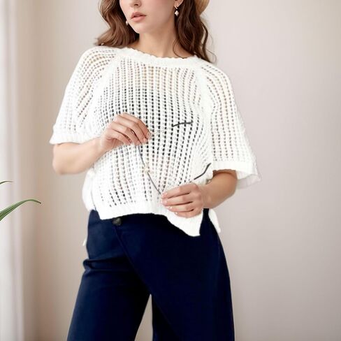 FindThy Women’s Chunky Cropped Sweater Vest Side Bow Tie Crew Neck Trendy Pullover Knit Tank Tops in Saudi Arabia