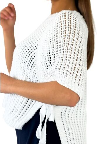 FindThy Women’s Chunky Cropped Sweater Vest Side Bow Tie Crew Neck Trendy Pullover Knit Tank Tops in Saudi Arabia
