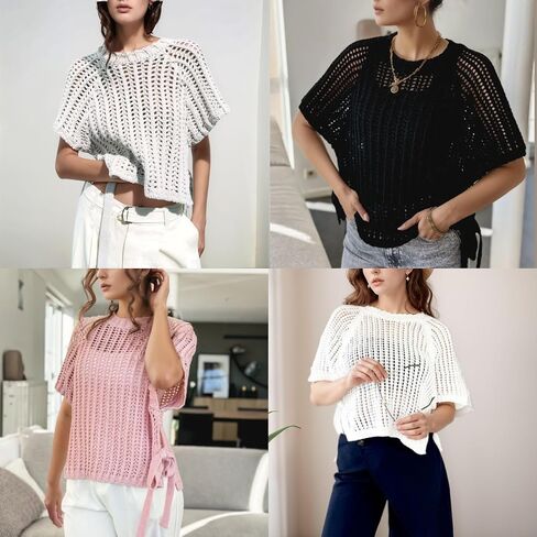 FindThy Women’s Chunky Cropped Sweater Vest Side Bow Tie Crew Neck Trendy Pullover Knit Tank Tops in Saudi Arabia