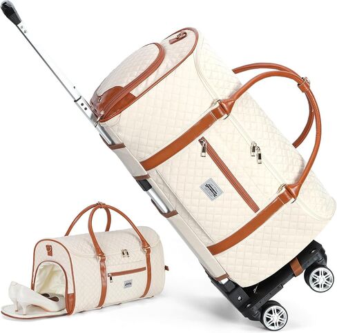 Rolling Garment Bags for Travel - 3 in 1 Convertible Garment Duffle Bags with Wheels Shoes Compartment, Carry On Bag Wheeled for Women Weekender Suit Wedding Dress-Beige in Saudi Arabia
