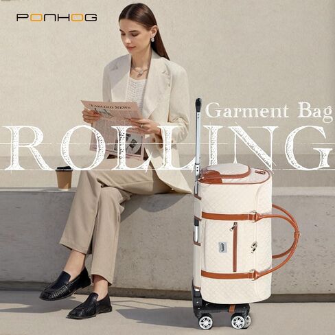 Rolling Garment Bags for Travel - 3 in 1 Convertible Garment Duffle Bags with Wheels Shoes Compartment, Carry On Bag Wheeled for Women Weekender Suit Wedding Dress-Beige in Saudi Arabia