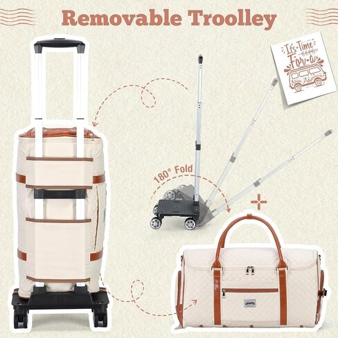 Rolling Garment Bags for Travel - 3 in 1 Convertible Garment Duffle Bags with Wheels Shoes Compartment, Carry On Bag Wheeled for Women Weekender Suit Wedding Dress-Beige in Saudi Arabia
