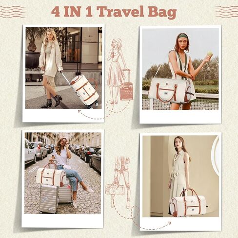 Rolling Garment Bags for Travel - 3 in 1 Convertible Garment Duffle Bags with Wheels Shoes Compartment, Carry On Bag Wheeled for Women Weekender Suit Wedding Dress-Beige in Saudi Arabia