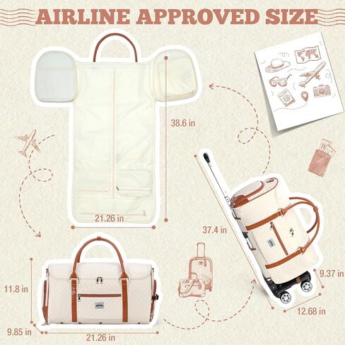 Rolling Garment Bags for Travel - 3 in 1 Convertible Garment Duffle Bags with Wheels Shoes Compartment, Carry On Bag Wheeled for Women Weekender Suit Wedding Dress-Beige in Saudi Arabia