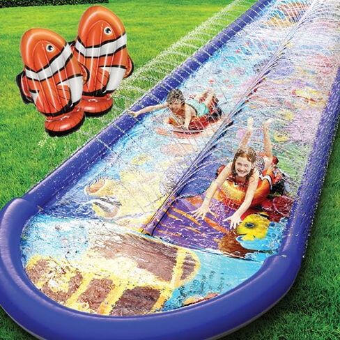 Stargo 2 Person Slide Backyard Water Fun Slip Down and Slide - 25 Feet x 6 Feet Waterslide with Sprinkler and Inflatable Body Boards for Kids - Outdoor Summer Toy in Kuwait