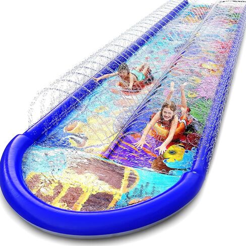 Stargo 2 Person Slide Backyard Water Fun Slip Down and Slide - 25 Feet x 6 Feet Waterslide with Sprinkler and Inflatable Body Boards for Kids - Outdoor Summer Toy in Kuwait