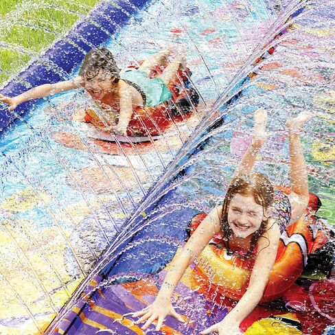 Stargo 2 Person Slide Backyard Water Fun Slip Down and Slide - 25 Feet x 6 Feet Waterslide with Sprinkler and Inflatable Body Boards for Kids - Outdoor Summer Toy in Kuwait