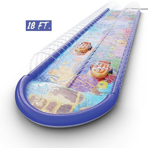 Stargo 2 Person Slide Backyard Water Fun Slip Down and Slide - 25 Feet x 6 Feet Waterslide with Sprinkler and Inflatable Body Boards for Kids - Outdoor Summer Toy in Kuwait