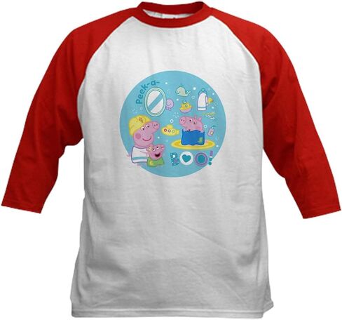 CafePress Peppa Pig: Bath Time Kids Baseball T Shirt Kids Cotton Baseball Jersey, 3/4 Raglan Sleeve Shirt in Saudi Arabia