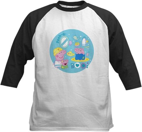 CafePress Peppa Pig: Bath Time Kids Baseball T Shirt Kids Cotton Baseball Jersey, 3/4 Raglan Sleeve Shirt in Saudi Arabia
