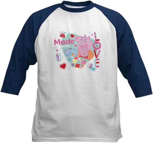 Cafepress Peppa Pig: مصنوع من قميص Baseball Baseball Tirt Kids Cotton Cotton ، 3/4 قميص راجلان. in Kuwait