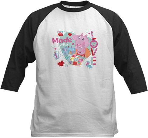 Cafepress Peppa Pig: مصنوع من قميص Baseball Baseball Tirt Kids Cotton Cotton ، 3/4 قميص راجلان. in Kuwait