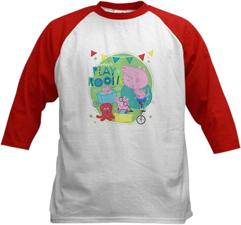 Cafepress Peppa Pig: Daddy's Play Room Kids Baseball T Shirt Kids Cotton Baseball Jersey ، 3/4 Raglan Sleeve Shirt in Kuwait