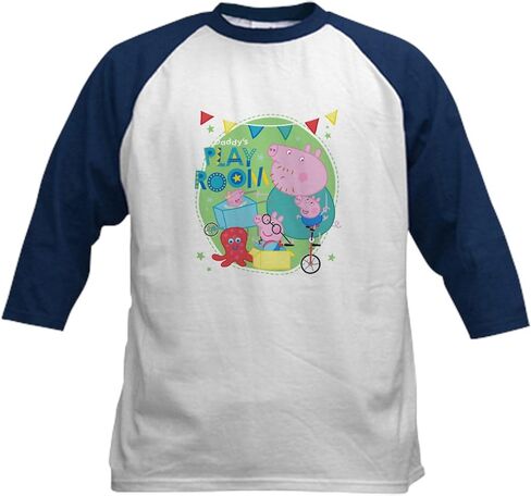 Cafepress Peppa Pig: Daddy's Play Room Kids Baseball T Shirt Kids Cotton Baseball Jersey ، 3/4 Raglan Sleeve Shirt in Kuwait
