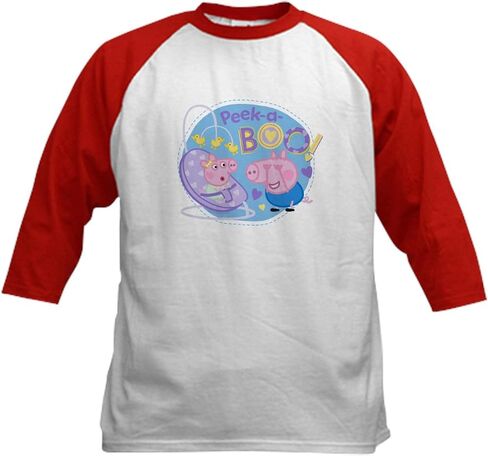Cafepress Peppa Pig: Peek a Boo Kids Baseball T Shirt Kids Cotton Baseball Jersey ، 3/4 Raglan Sleeve Shirt in Kuwait