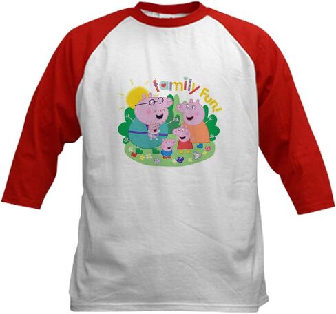 Cafepress Peppa Pig: Family Fun Kids Baseball T Shirt Kids Cotton Baseball Jersey ، 3/4 Raglan Sleeve Shirt in Kuwait