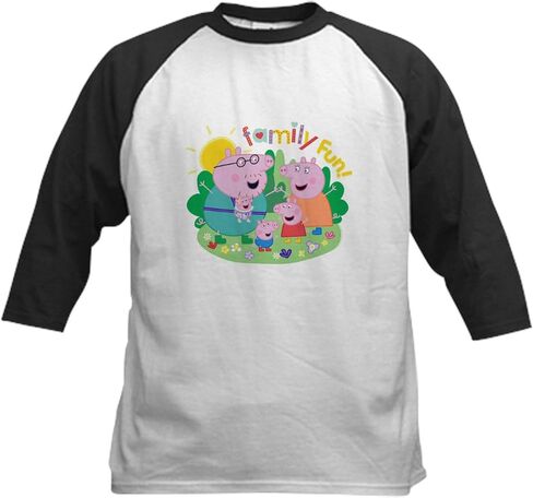 Cafepress Peppa Pig: Family Fun Kids Baseball T Shirt Kids Cotton Baseball Jersey ، 3/4 Raglan Sleeve Shirt in Kuwait