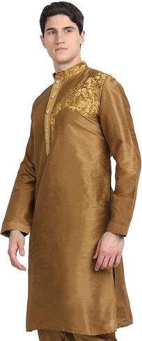 Skavij Men's Art Silk Kurta Top Indian Wedding Shirt Long Long Freshive Party Dress in Saudi Arabia