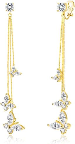 YOQUCOL Women Cubic Zirconia Crystal Long Drop Dangle Clip On Earrings For Not Pierced Women in Saudi Arabia