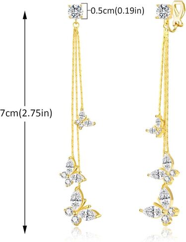 YOQUCOL Women Cubic Zirconia Crystal Long Drop Dangle Clip On Earrings For Not Pierced Women in Saudi Arabia