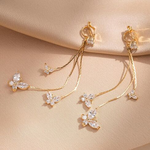 YOQUCOL Women Cubic Zirconia Crystal Long Drop Dangle Clip On Earrings For Not Pierced Women in Saudi Arabia