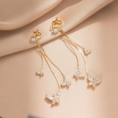 YOQUCOL Women Cubic Zirconia Crystal Long Drop Dangle Clip On Earrings For Not Pierced Women in Saudi Arabia